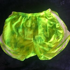 Neon green tie dye Nike running shorts